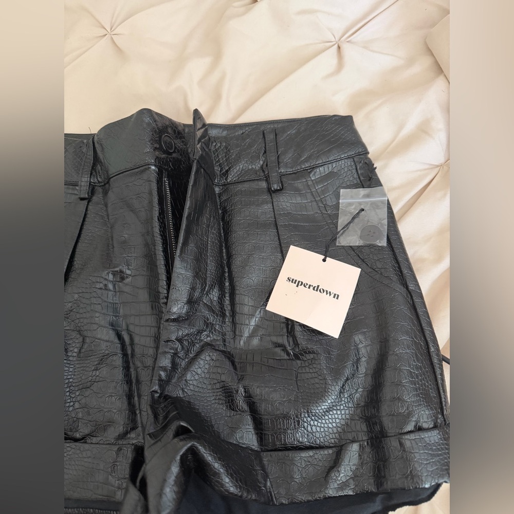 Revolve Superdown Black High-Waist Faux Leather Shorts - Picture 6 of 7